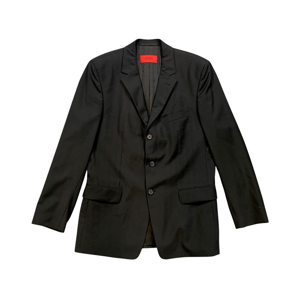 Vintage Hugo Boss Blazer Mens 40 Black Wool Single Breasted 3-Button Made Italy